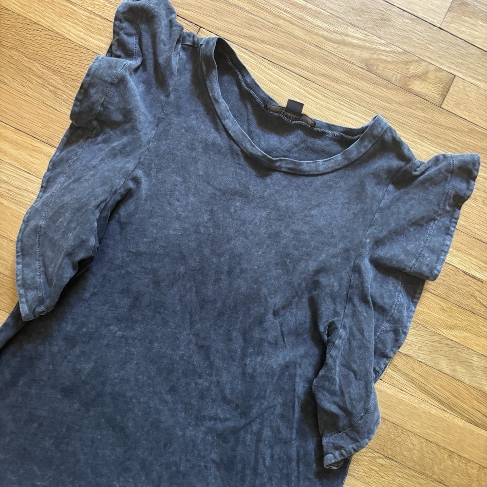 AllSaints Lara Ruffle Cami 100% Cotton Black Gray Acid Wash Women's 6 Chic Boho